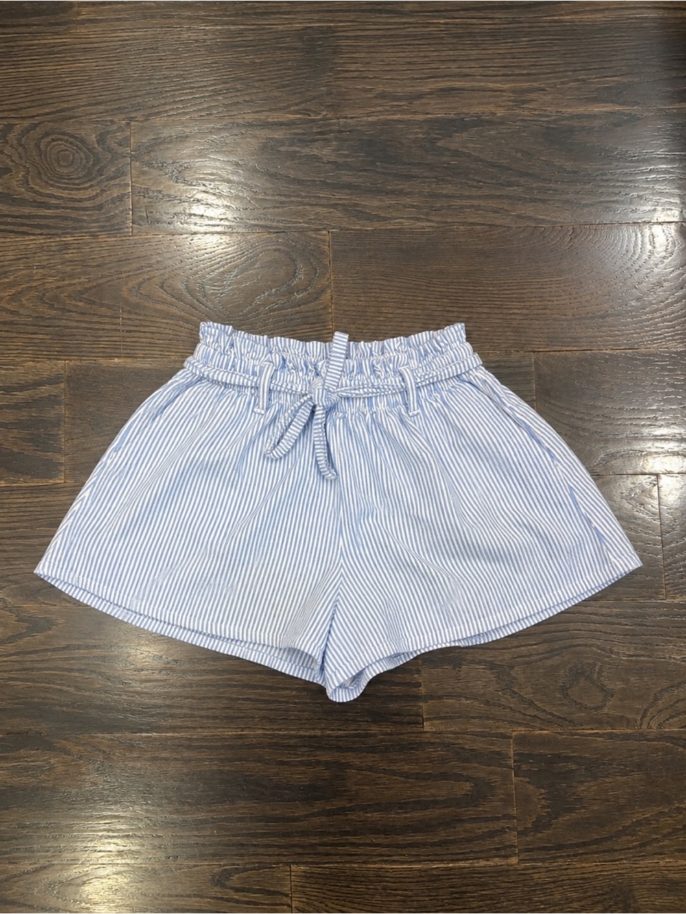 H&M Light Blue Striped Paperbag Waist Girls Shorts